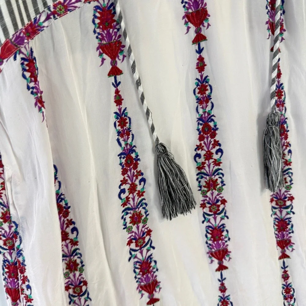 Sundance Laisella Kaftan Dress Womens S White Embroidered Tassel Ruffle Maxi - Picture 6 of 15